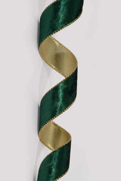 1.5" X 10Yds Wired Crushed Velvet/Gold Back Ribbon Hunter