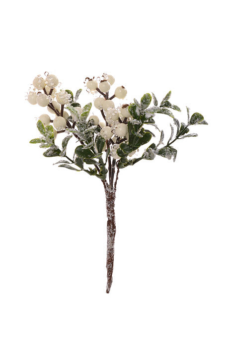 8" Iced Berry/Boxwood Pick Cream