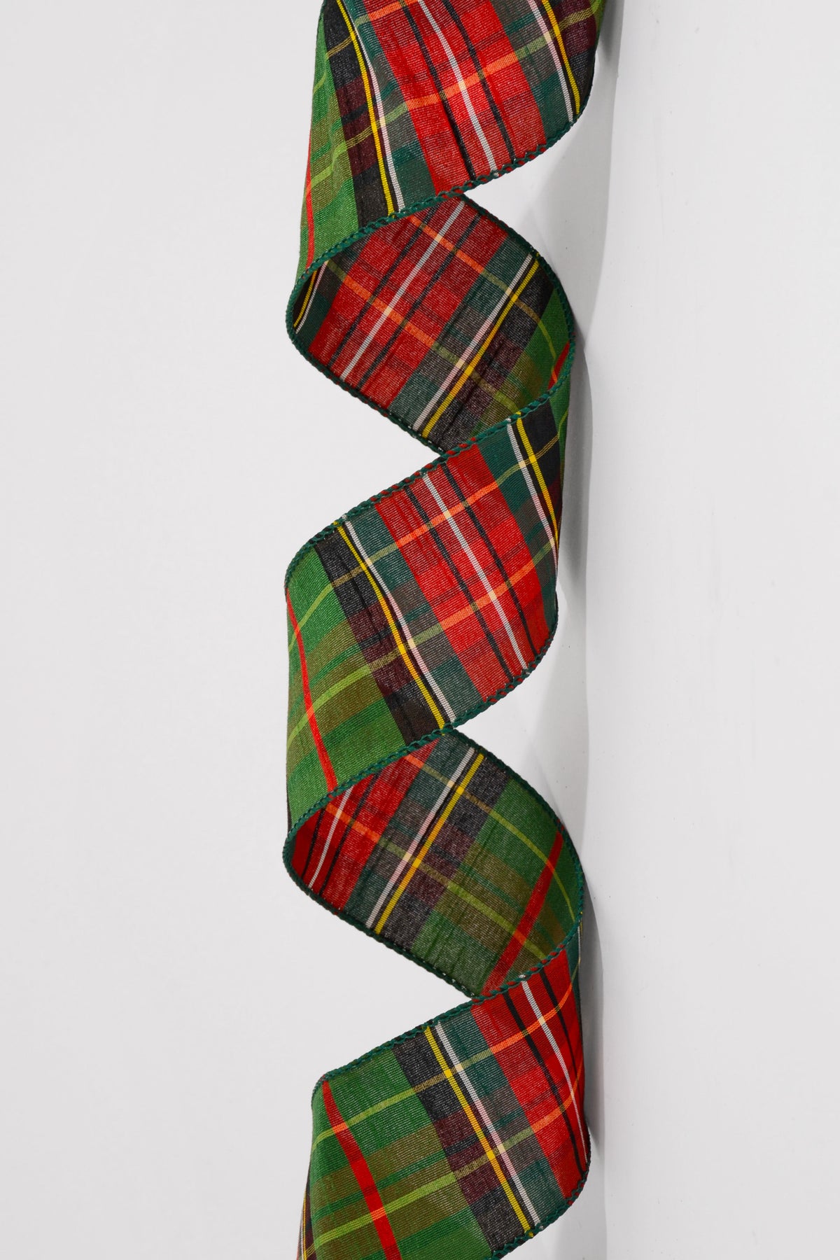2.5" X 25Y Wired Dupioni Tartan Plaid Emerald/Red/Black/Yellow