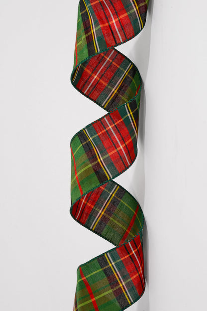 2.5" X 25Y Wired Dupioni Tartan Plaid Emerald/Red/Black/Yellow
