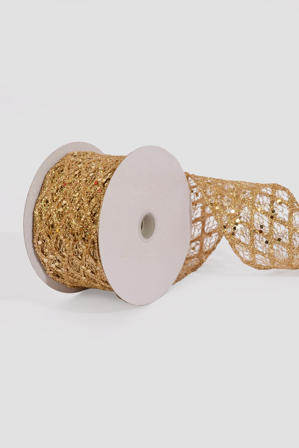 2.5" X 10Yds Wired Agatha Glitter Diamond Net Ribbon Champagne