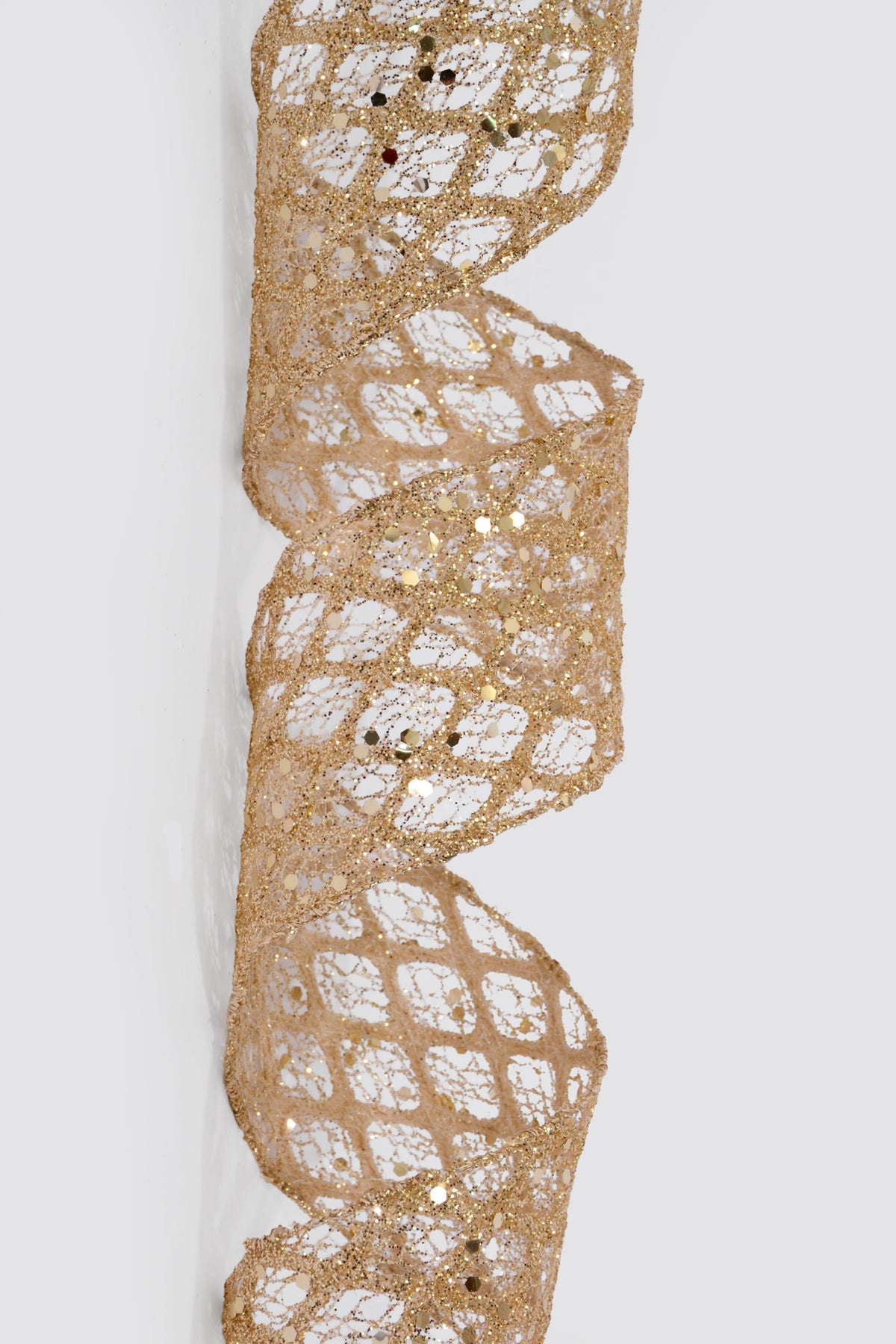 2.5" X 10Yds Wired Agatha Glitter Diamond Net Ribbon Champagne