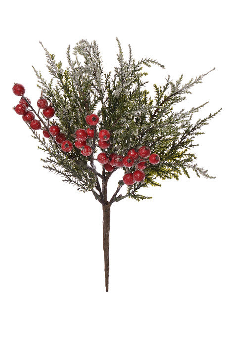 14" Iced Pine Pick With Berry Green/Red