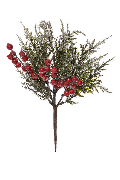 14" Iced Pine Pick With Berry Green/Red