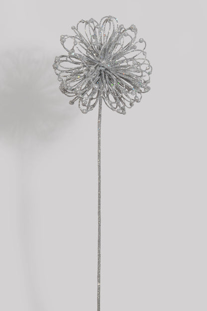 23" Glitter Flower Ball Spray Silver
