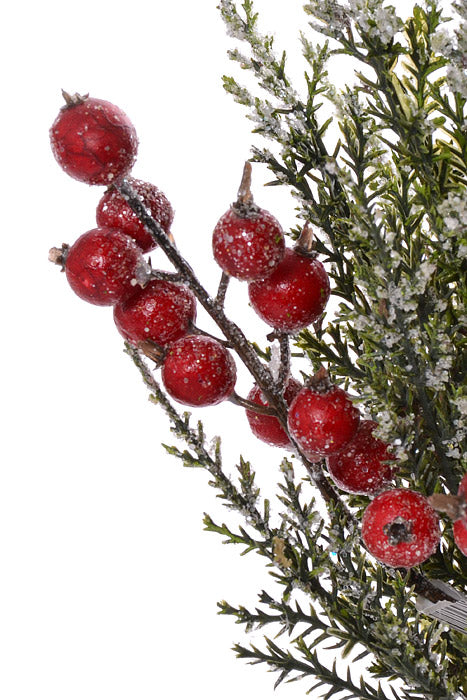 14" Iced Pine Pick With Berry Green/Red