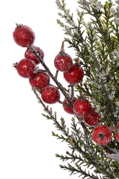 14" Iced Pine Pick With Berry Green/Red