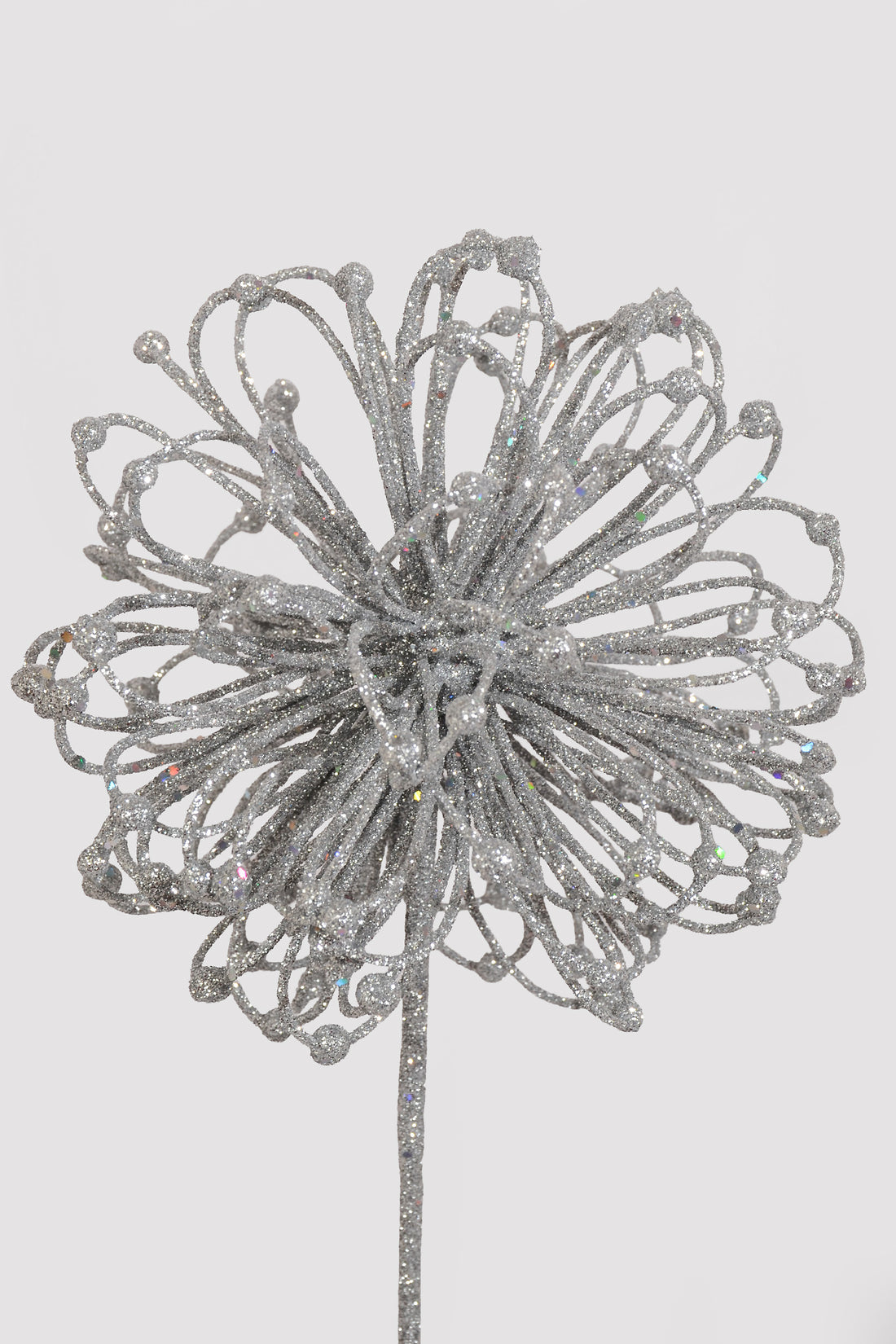 23" Glitter Flower Ball Spray Silver
