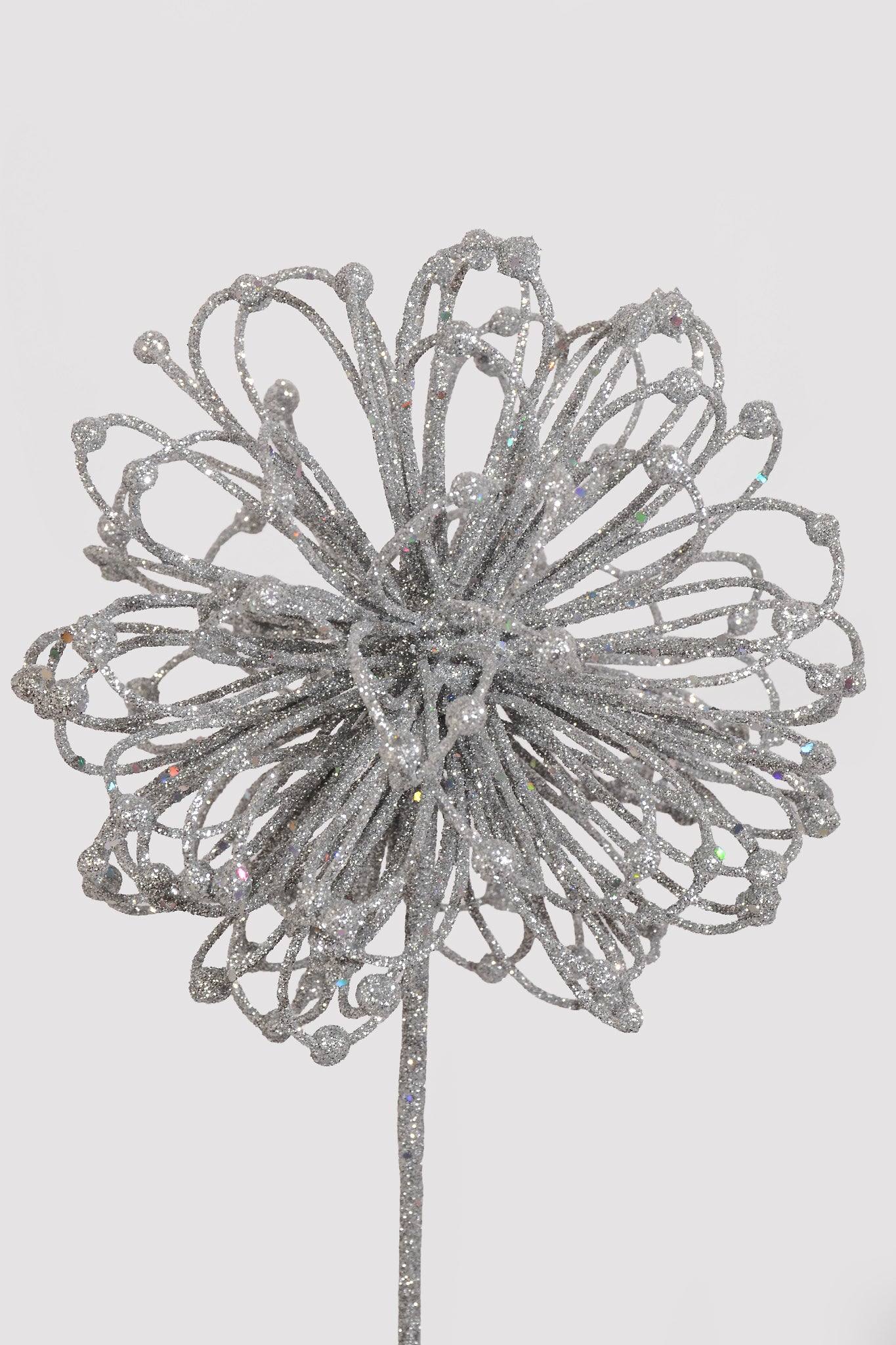 23" Glitter Flower Ball Spray Silver