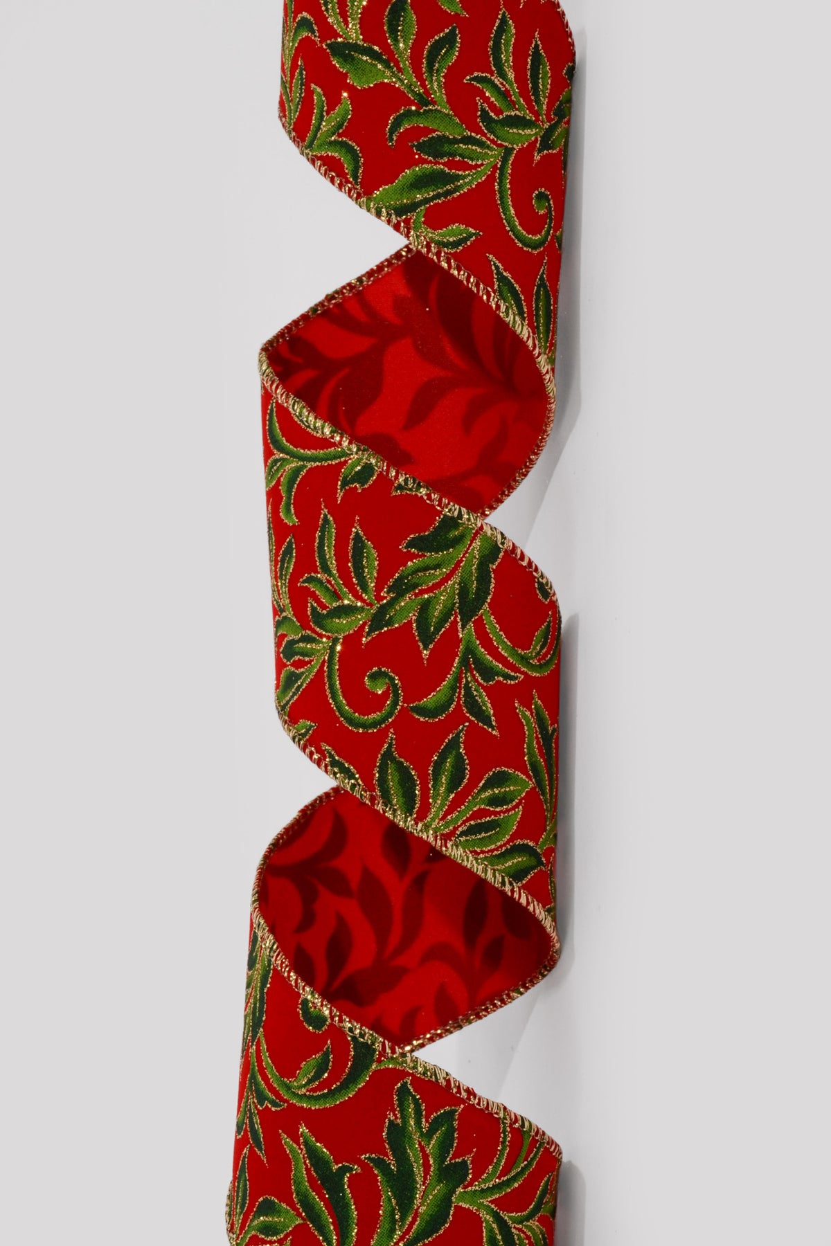 2.5" x 10Yds Wired Velvet/Vine Swirls Ribbon Red/Green/Gold