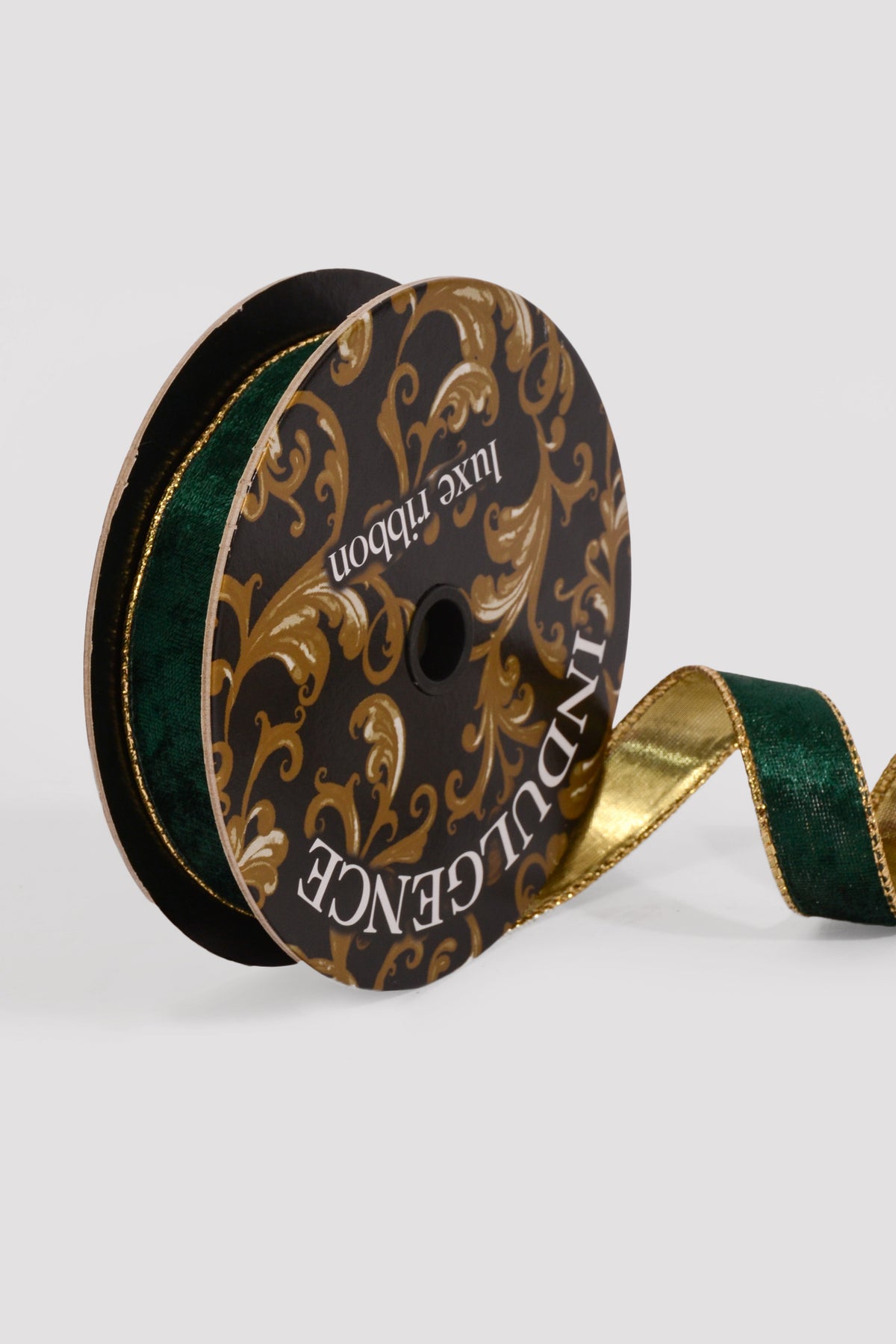 1" X 10Yds Wired Lush Velvet/Gold Metallic Back Ribbon Hunter