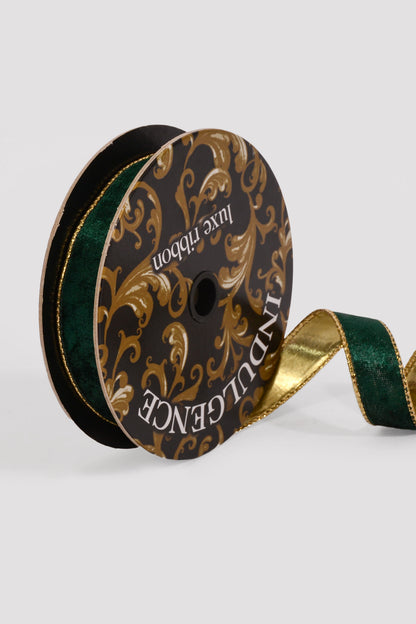 1" X 10Yds Wired Lush Velvet/Gold Metallic Back Ribbon Hunter