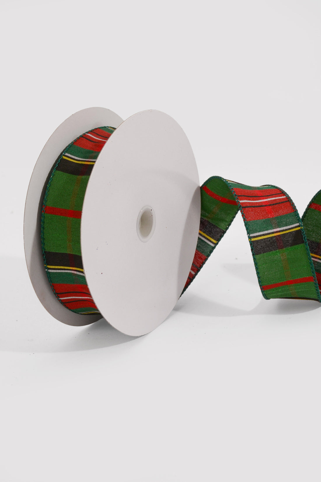 1.5" X 25Y Wired Dupioni Tartan Plaid Emerald/Red/Black/Yellow