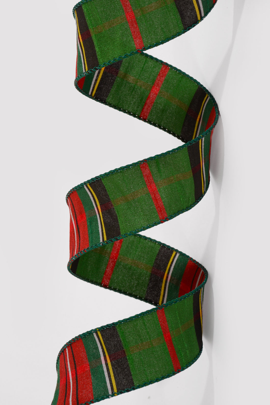 1.5" X 25Y Wired Dupioni Tartan Plaid Emerald/Red/Black/Yellow