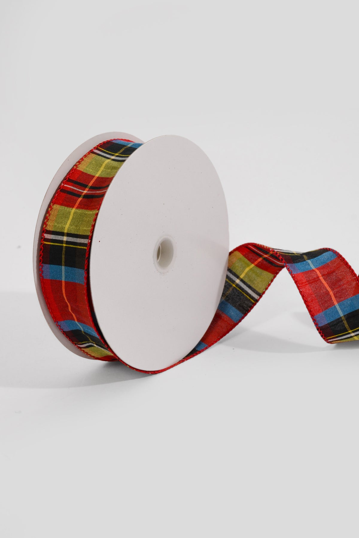 1.5" X 25Y Wired Dupioni Tartan Plaid Lime/Blue/Red/Black/Yellow
