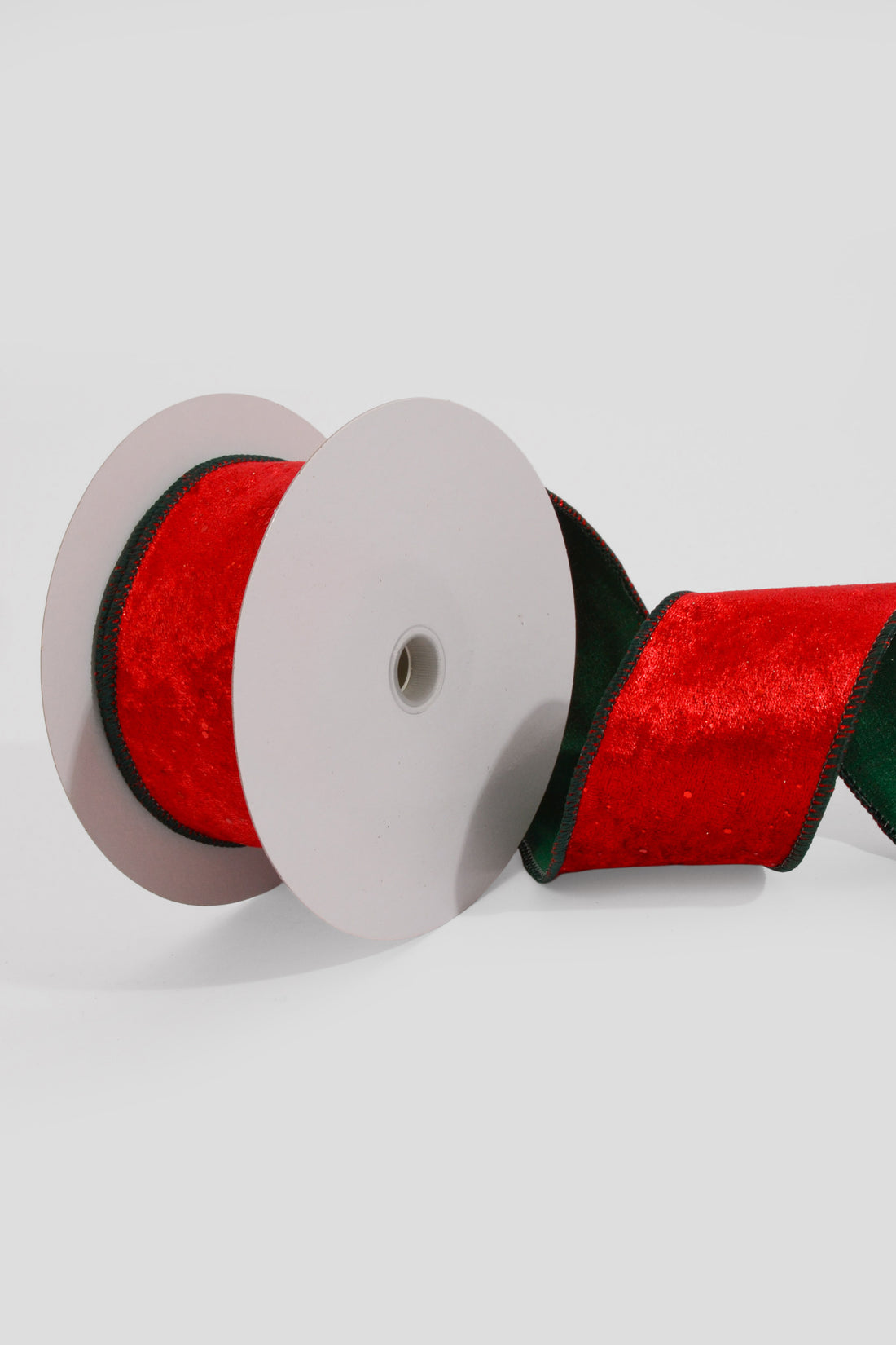 2.5" X 10Yds Wired Double-Sided Glitter Lush Velvet/Dupioni Ribbon Red/Green