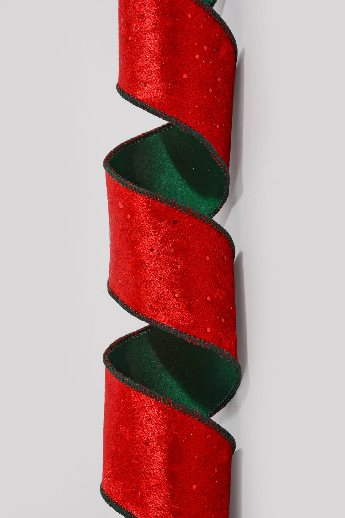 2.5" X 10Yds Wired Double-Sided Glitter Lush Velvet/Dupioni Ribbon Red/Green