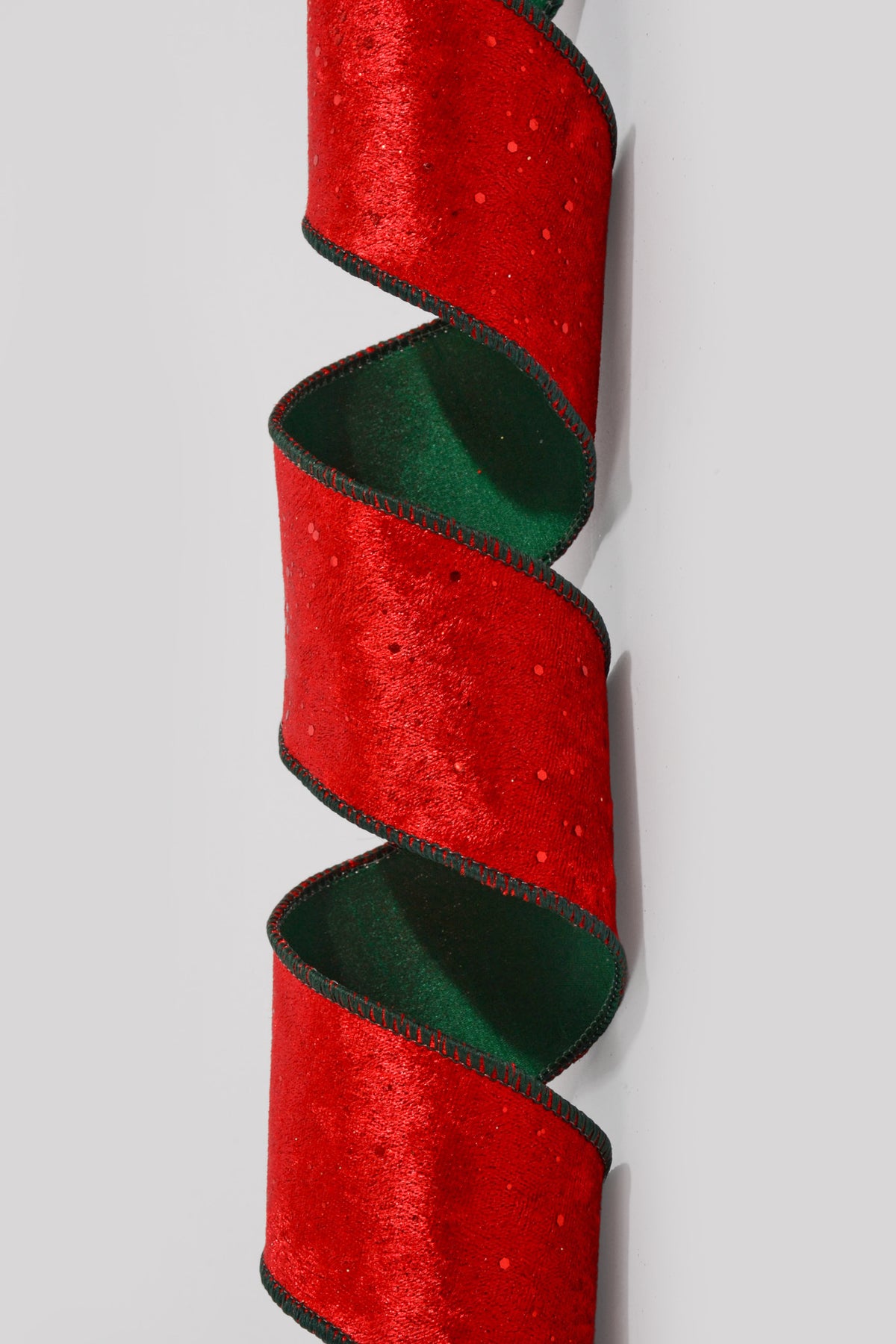 2.5" X 10Yds Wired Double-Sided Glitter Lush Velvet/Dupioni Ribbon Red/Green
