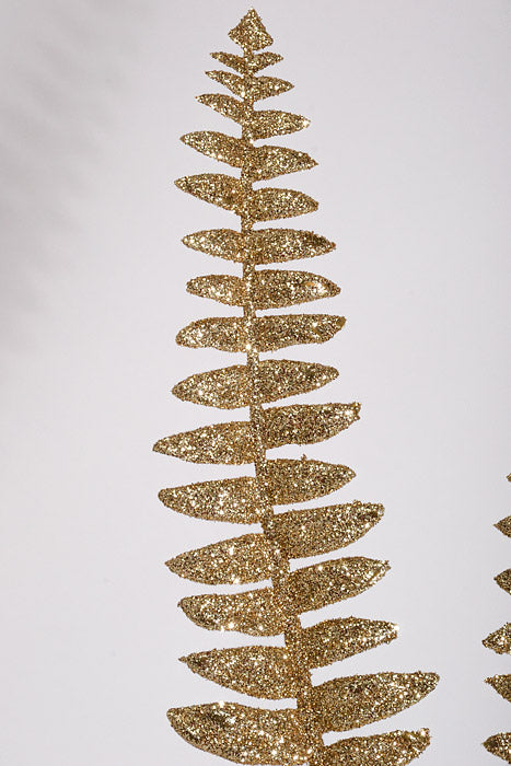 25" Glittered Fern Spray Gold
