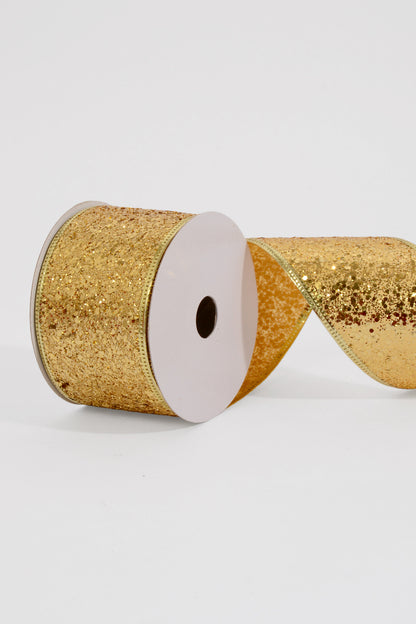 2.5" X 10Yds Wired Super Glitter Ribbon Gold