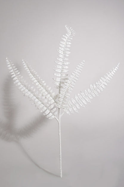 25" Glittered Fern Spray White
