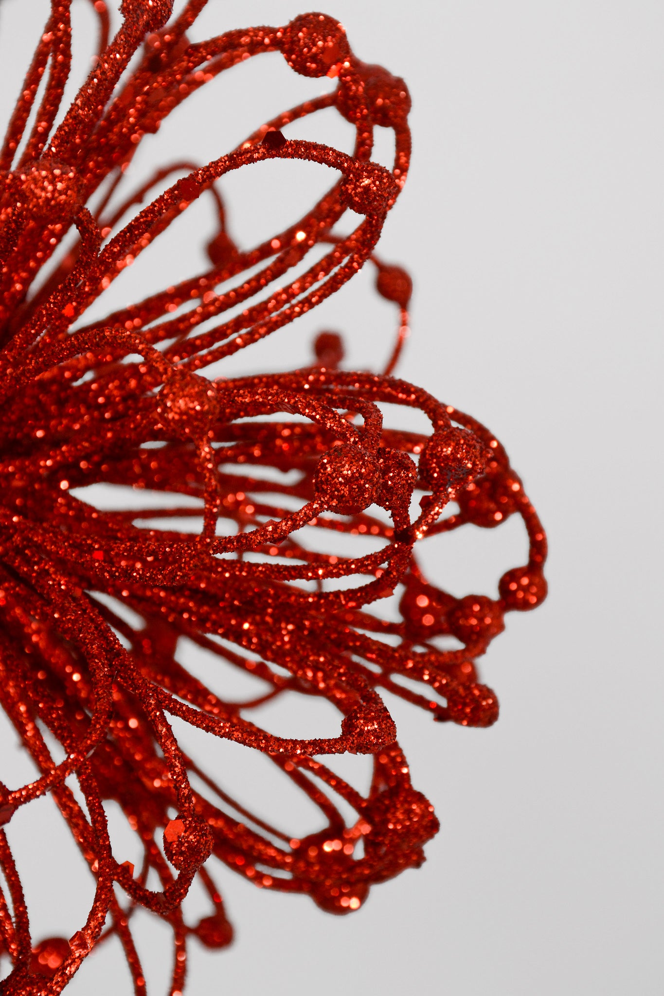 23" Glitter Flower Ball Spray Red