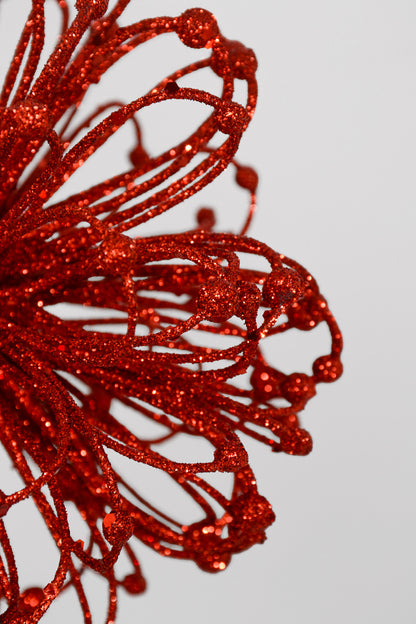 23" Glitter Flower Ball Spray Red