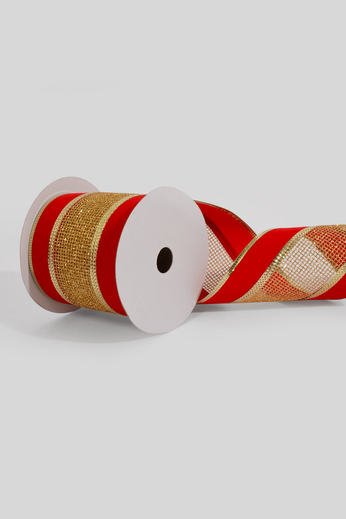 4" x 10Yds Wired Red Velvet/Gold Net Center Ribbon Red/Gold