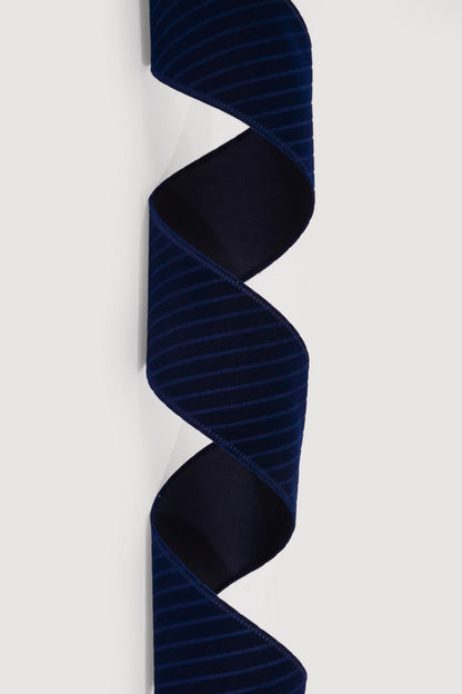 2.5" X 10Yds Wired W/Diagonal Line Velvet Ribbon Navy