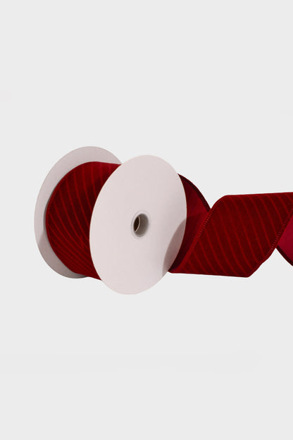 2.5" X 10Yds Wired W/Diagonal Line Velvet Ribbon Burgundy