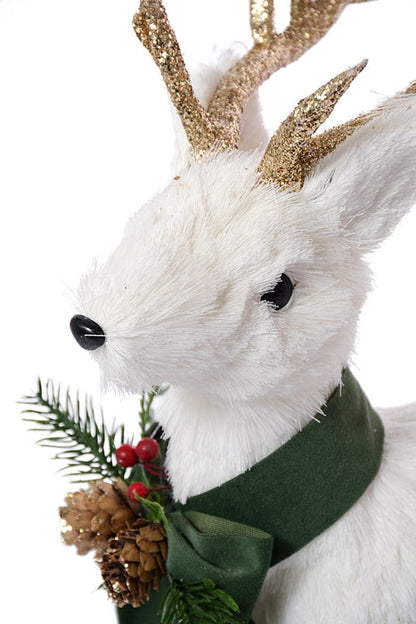 18.25" Reindeer With Pinecone Necklace White
