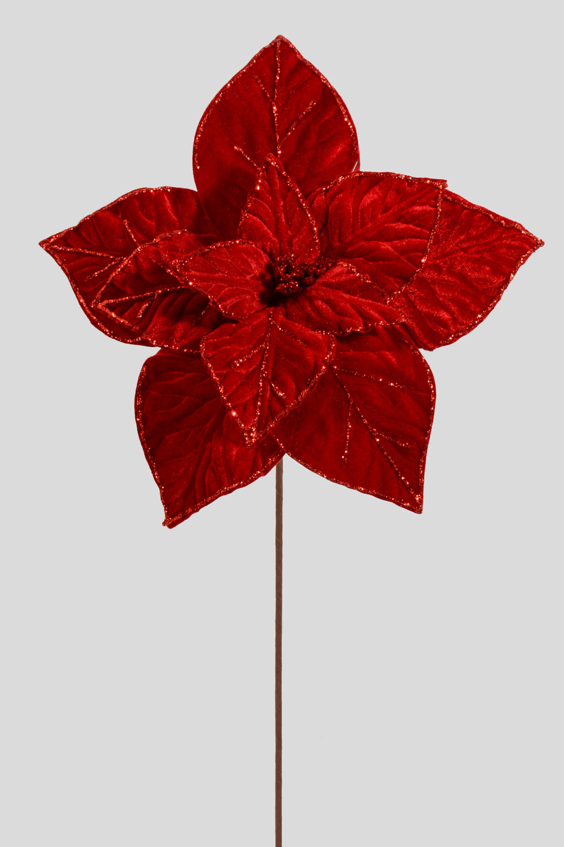 26" Velvet Poinsettia Stem Deep Red