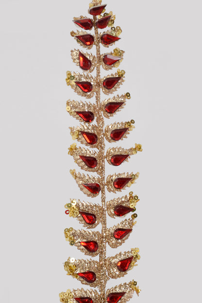 34.5" Glittered Rhinestone Mini Leaf Spray Red