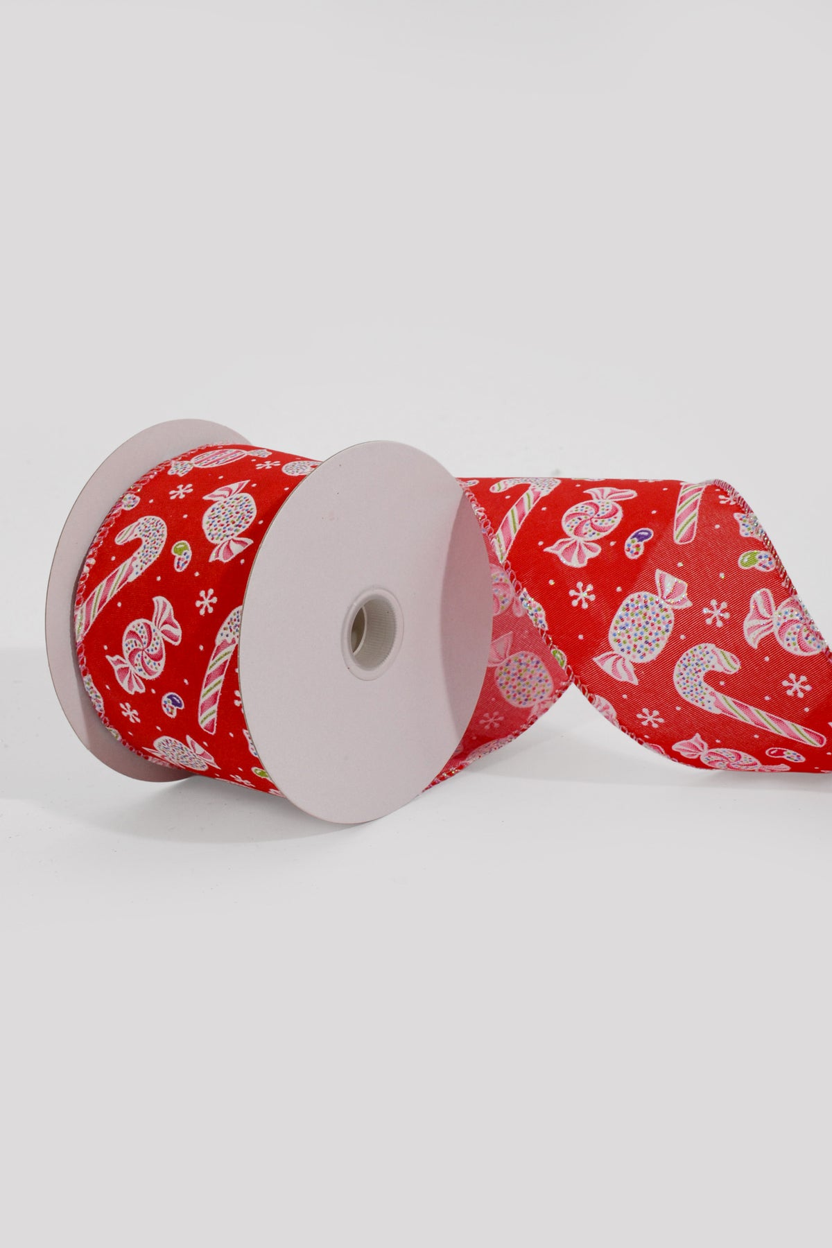 2.5" X 10Yds Wired Red Satin/Sprinkle Christmas Candy Ribbon