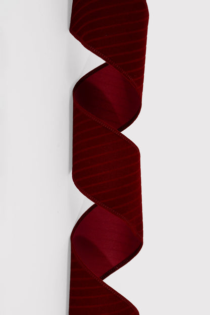 2.5" X 10Yds Wired W/Diagonal Line Velvet Ribbon Burgundy