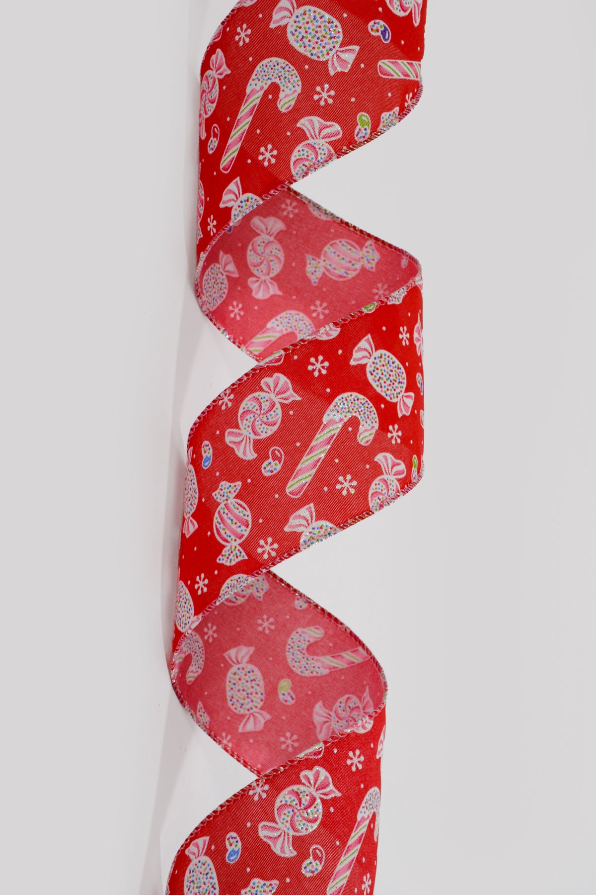 2.5" X 10Yds Wired Red Satin/Sprinkle Christmas Candy Ribbon