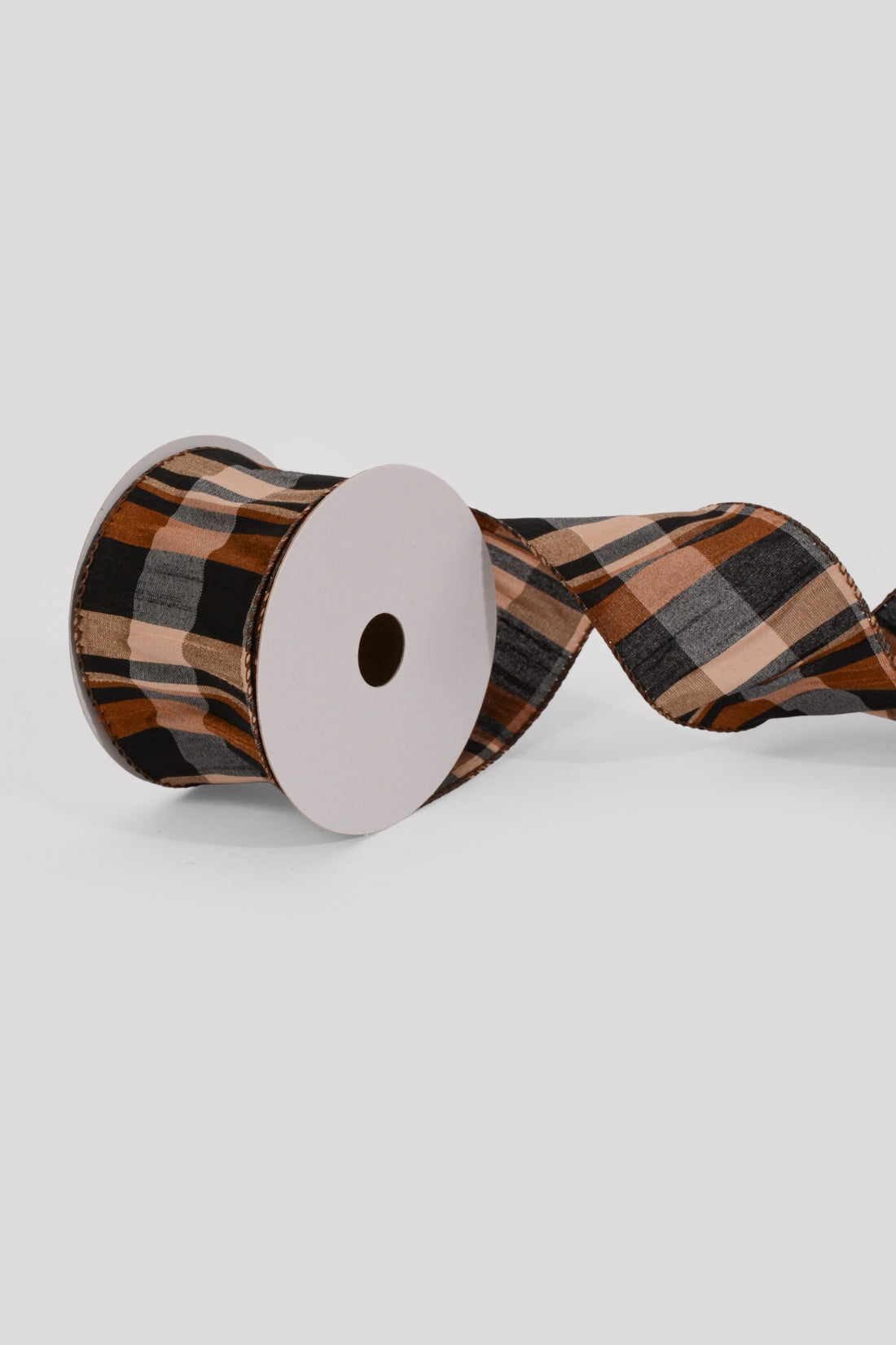 2.5" X 10Yds Wired Faux Dupioni Plaid Ribbon Brown/Tan/Black