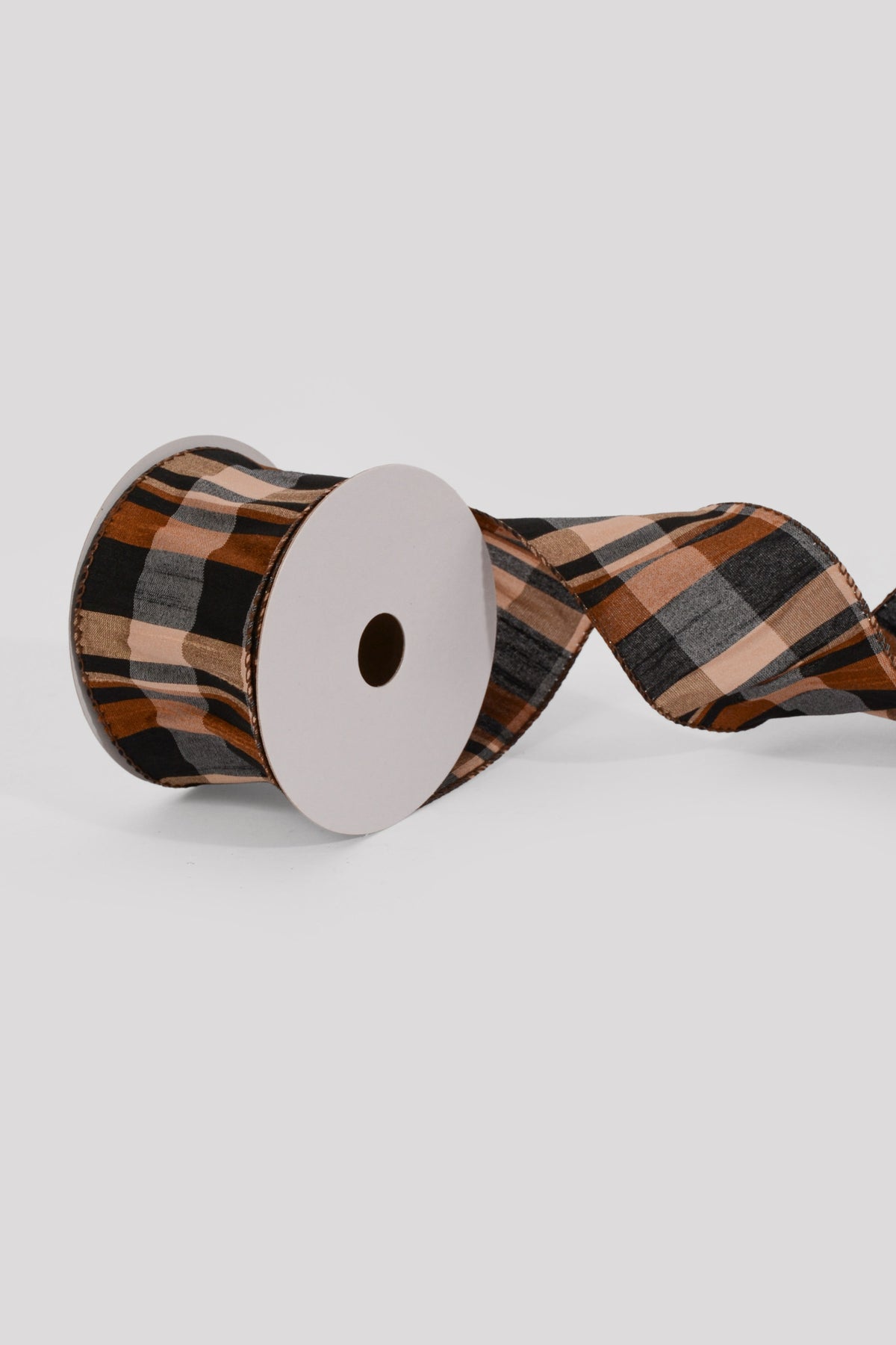 2.5" X 10Yds Wired Faux Dupioni Plaid Ribbon Brown/Tan/Black