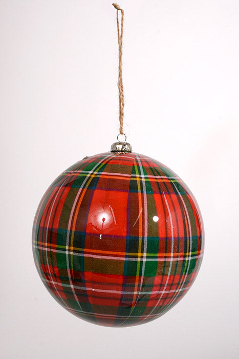 6" Plastic Plaid Ball Ornament Red/Green