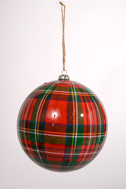 6" Plastic Plaid Ball Ornament Red/Green