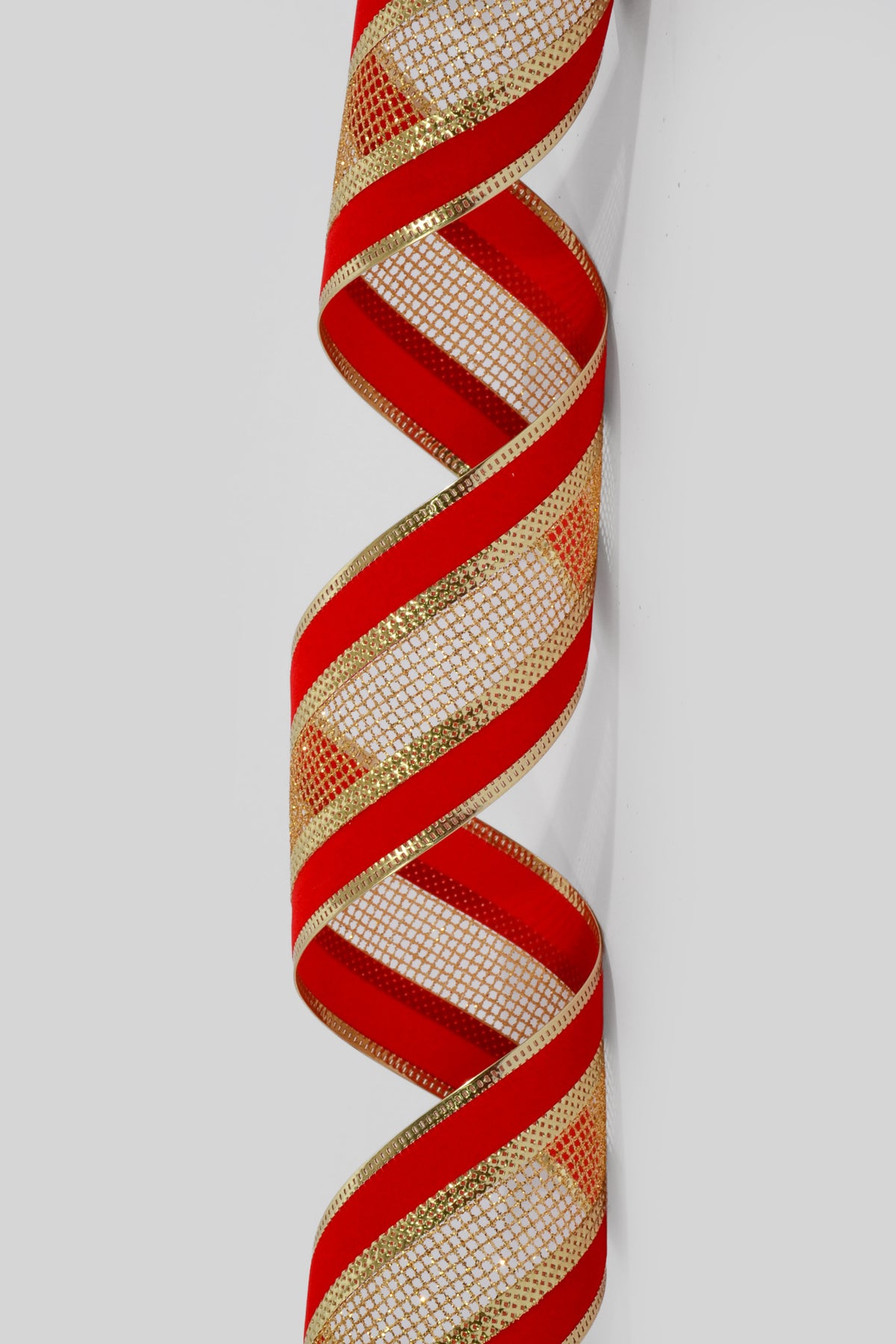 2.5" X 10Yds Wired Red Velvet/Gold Net Center Ribbon Red/Gold