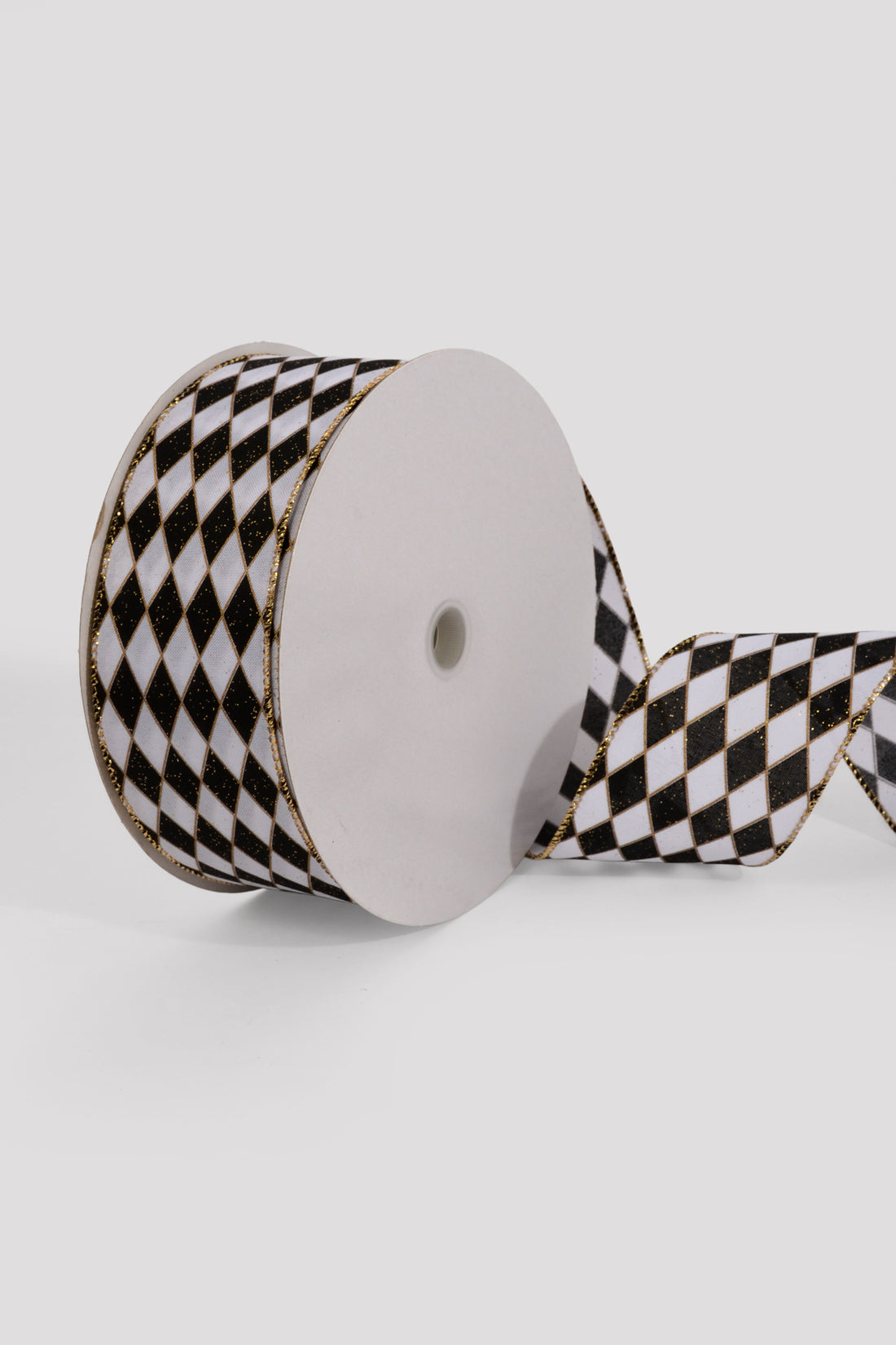 2.5" X 50Yds Wired White Glitter Satin Harlequin Ribbon