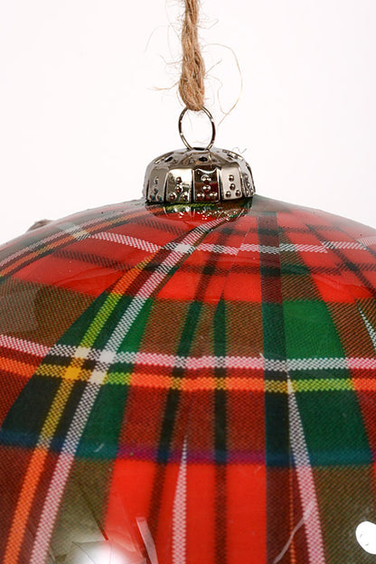6" Plastic Plaid Ball Ornament Red/Green