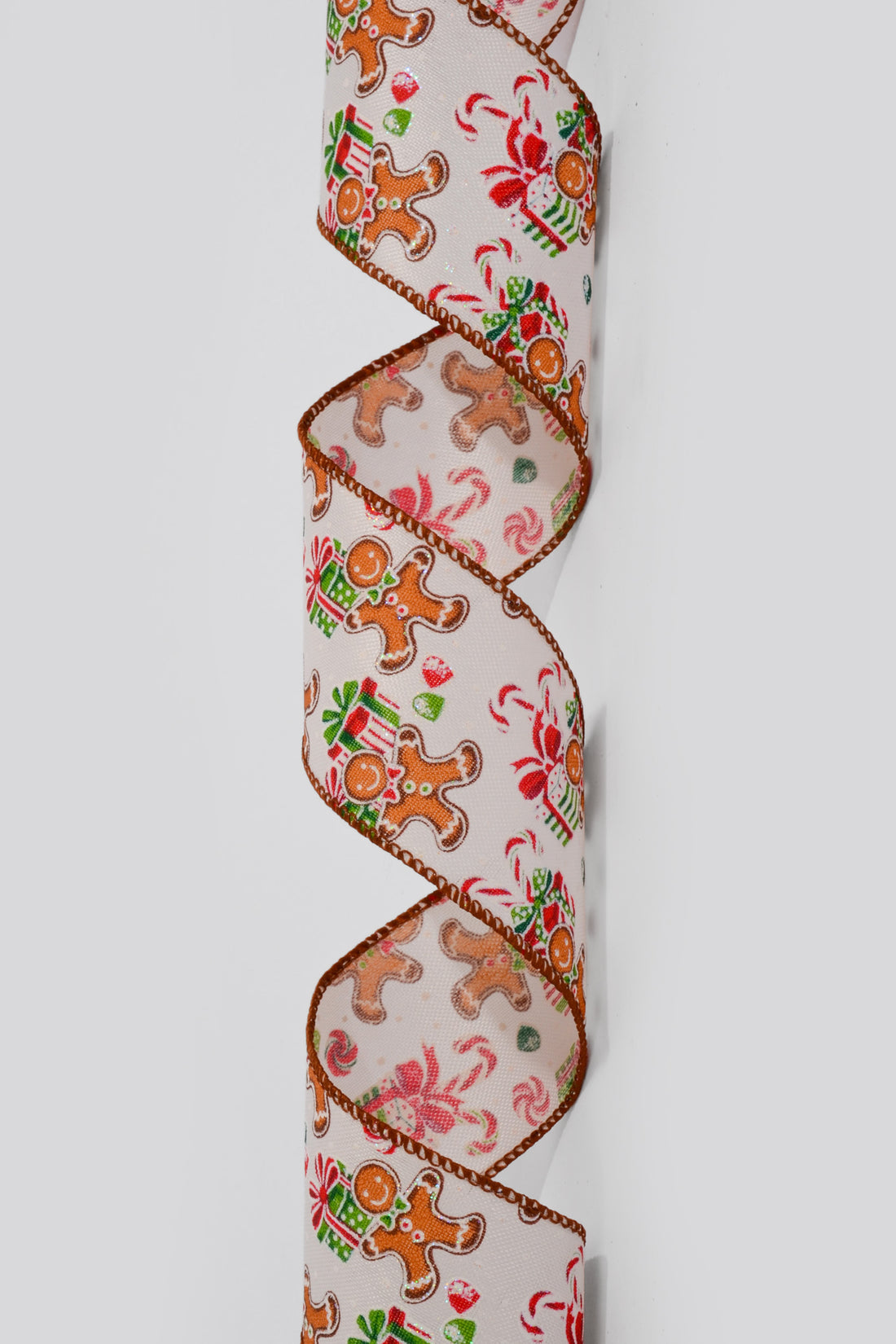 2.5" x 10Yds Wired Ivory Linen/Gingerbread Presents Ribbon