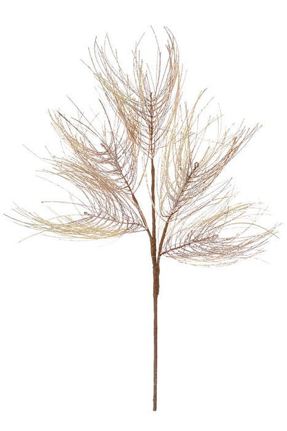 27" Glitter Iced Pine Spray Brown Cream