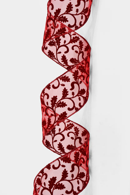 2.5" X 50Yds Wired Sheer Swirls Dark Red/Burgundy Ribbon