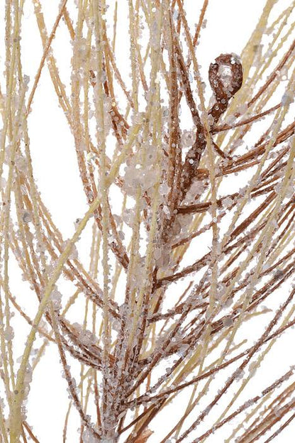 27" Glitter Iced Pine Spray Brown Cream