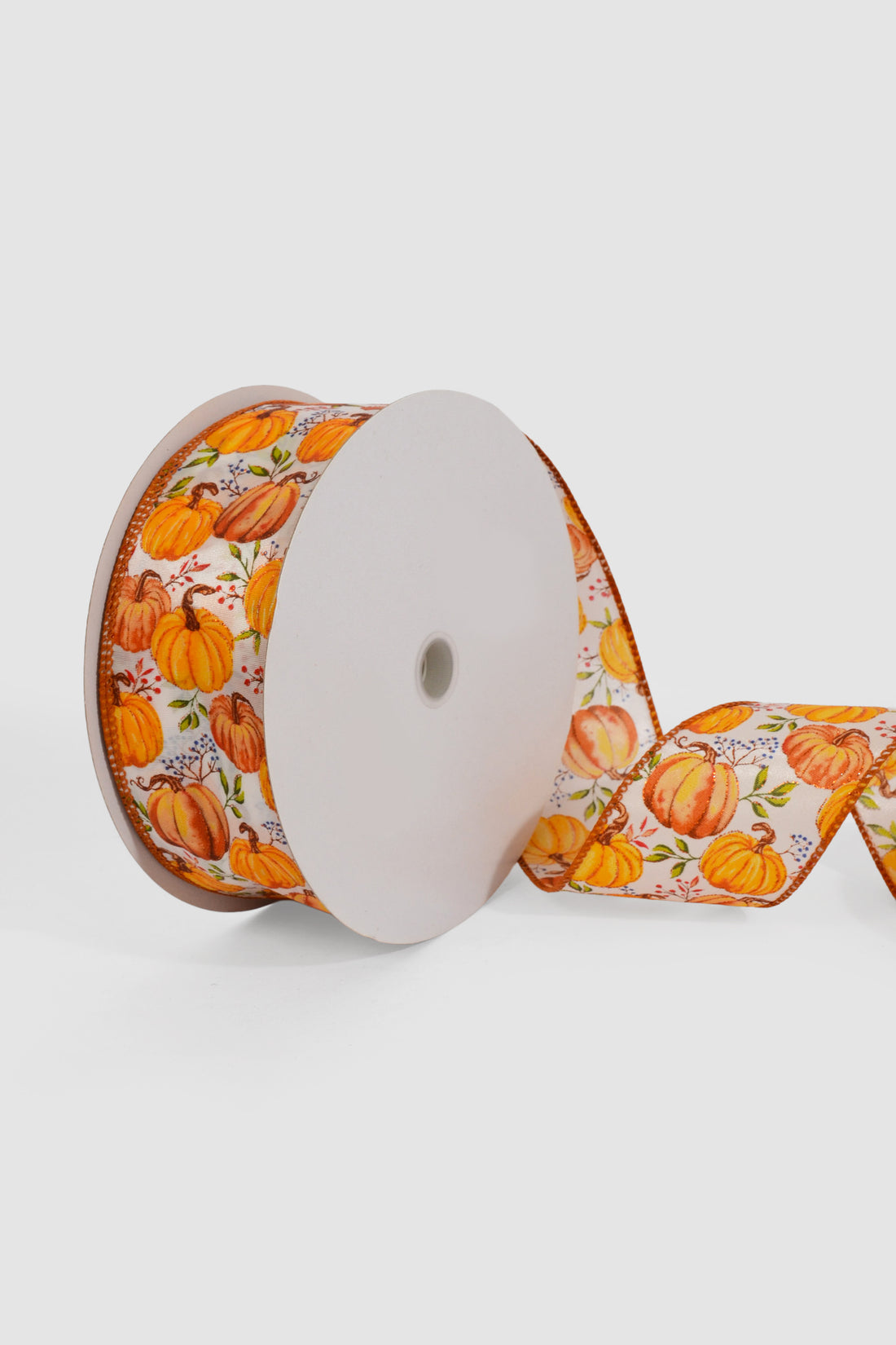 2.5" X 50Yds Wired Ivory Satin/Pumpkins Ribbon