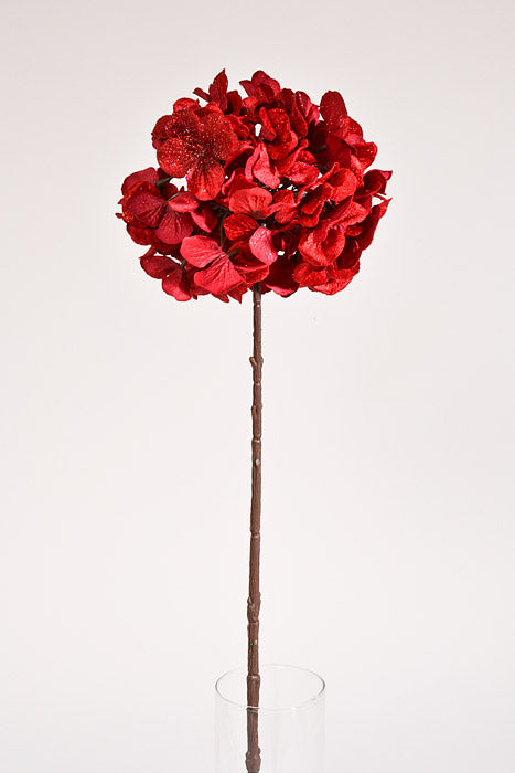 28" Glitter Hydrangea Stem Red