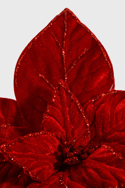 26" Velvet Poinsettia Stem Deep Red